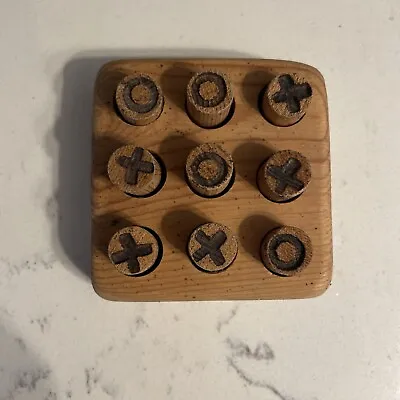 Vintage Deluxe Tic Tac Toe Mini Wooden Board Game Travel Primitive Handmade • $14