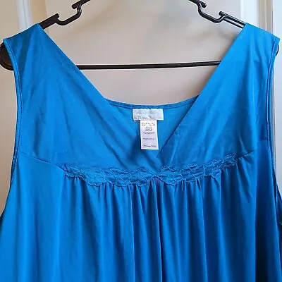 Vintage Vanity Fair Nightgown Bright Blue Sleeveless Satin Flower Detail NWT XL • $15.40