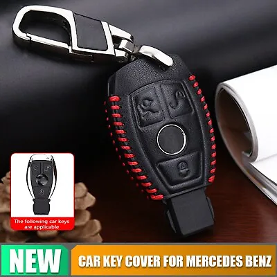 Leather Car Key Fob Case Cover Holder Bag Fits Mercedes Benz Remote 3 Buttons • $6.47