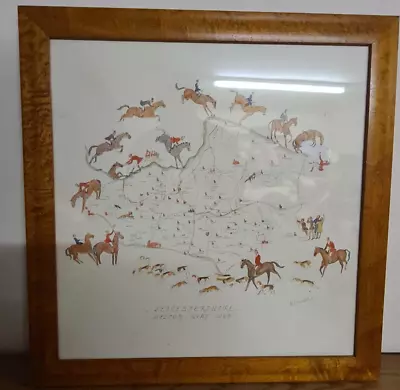 Hunting Watercolour Painting Of Leicestershire MELTON HUNT CLUB Hunt Country Map • £145