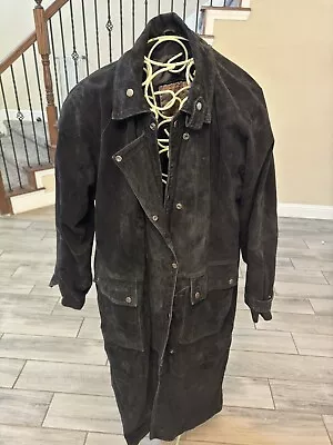 Adventure Bound Leather DUSTER Full Length Coat Vintage 90s Jacket Western Mens  • $51