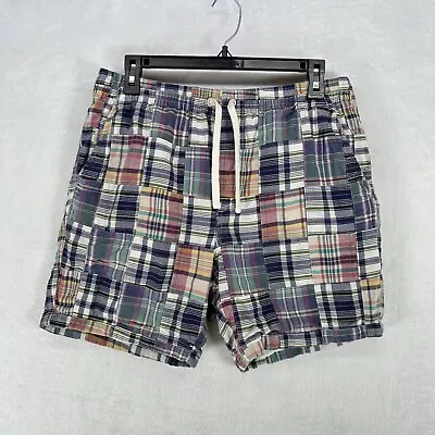 J Crew Shorts Mens Medium Madras Plaid Patchwork Chino Reimagined Preppy Lined • $22