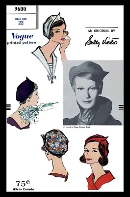 Vogue #9600 Sally Victor BERET Hat Cap Fabric Sew Pattern Chemo Cancer Alopecia • $5.49