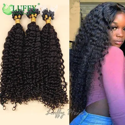 Kinky Curly Micro Loop Ring Hair Extensions Remy Indian Human Hair 100G One Pack • $45.59