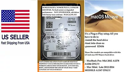 Mac OS Mojave 10.14 Hard Drive 2.5  Macbook Pro 2012/Mini 2012 500GB A1278 A1286 • $56