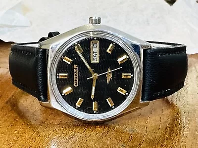 Vintage CITIZEN Eagle 7 8200A Auto 21J Black Dial DD 34mm Men's Watch Works VGC • $46.99