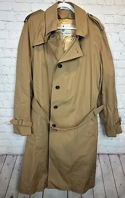 MISTY HARBOR Men’s Vtg Long RAINCOAT Rain Trench Coat Zip-out Liner Tan 40 Long • $31.50