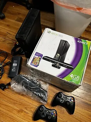 Xbox 360 Slim In Box 4GB Console Bundle With Kinect And 2 Wireless Controllers • $110