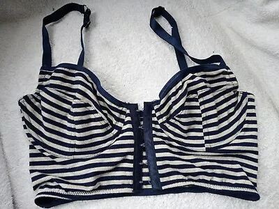 Corset Bustier Bralet Crop Top Size 36B Zip Front Blue And Silver Stripe • £7.50