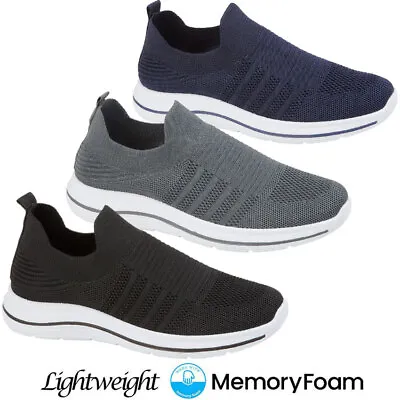 Mens Memory Foam Trainers New Slip On Walking Running Jogging Sports Gym Shoes • £15.95