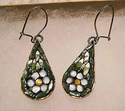 Vintage Italian Floral Mosaic Pierced Drop Earrings • $20.50