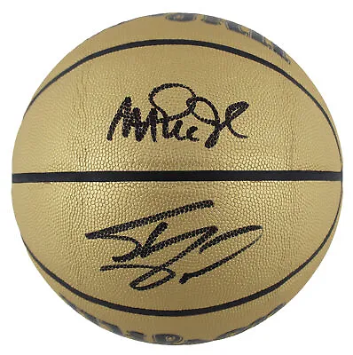 Lakers Magic Johnson & Shaquille O'Neal Signed Gold Wilson Basketball BAS Wit • $349.99