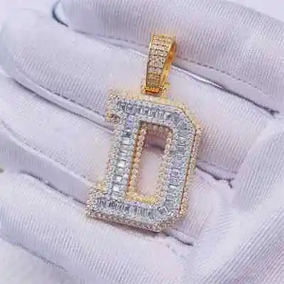 3.Ct Round Cut Real Moissanite D Initial Letter Pendant 14k Yellow Gold Plated • $140.72