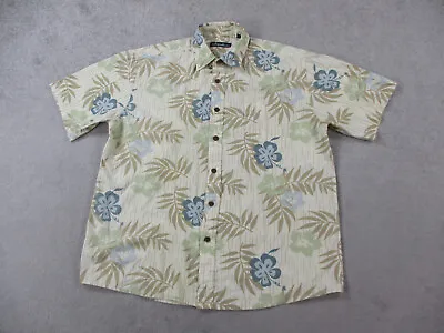 Duke Kahanamoku Shirt Mens Large Beige Hawaiian Floral Button Up Camp Beach Y2K • $24.99