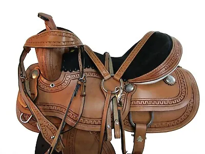 Brown Western Saddle Pleasure Horse Trail Barrel Racing Tack Set 15 16 17 18 • $355.25