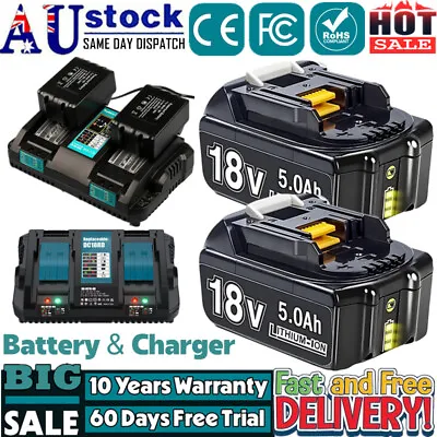 5.0Ah Battery & Charger For Makita 18V LXT Li-ion BL1830 BL1850B BL1860B BL1840B • $164.99