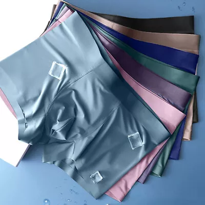 Men Ice Silk Seamless Boxer Briefs Pouch Underwear Shorts Trunks Underpants 4XL • $9.99