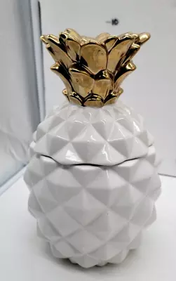 Pineapple Cookie Jar Stoneware White Gold Top Target Threshold Ceramic 10  Tall • $24.95