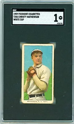 1909 T206 Piedmont 150 Christy Mathewson White Cap SGC 1 P1308 • $1185