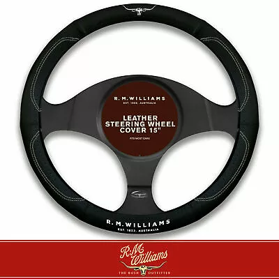 $38.50 • Buy RM Williams Steering Wheel Cover Leather 15 Inch  Black With RM Logo 380mm