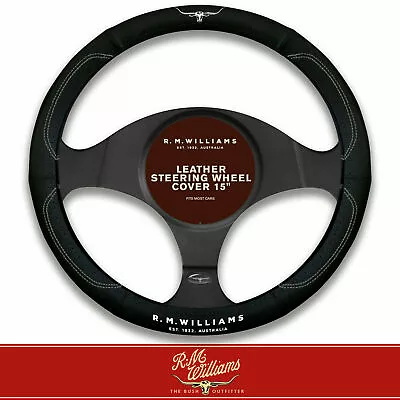 RM Williams Steering Wheel Cover Leather 15 Inch  Black With RM Logo 380mm • $38.05