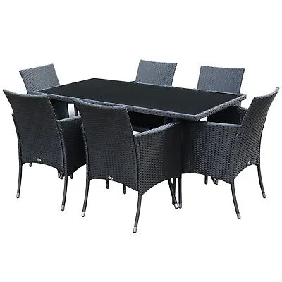 Outsunny 7pc Rattan Garden Furniture Dining Set Wicker Patio Conservatory Seater • £349.99