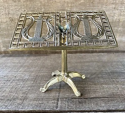 Vintage Small Brass Footed Music Stand Photo Stand Recipe Holder With Harp Motif • $23.33