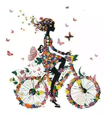 £2.45 • Buy Girl On Bicycle Butterflys Flowers Iron On T Shirt Transfer A5