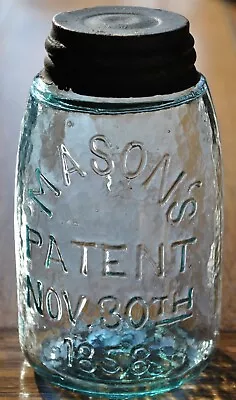 Vintage MASON'S PAT 1858 MIDGET PINT FRUIT JAR W/ HERO CROSS REVERSE And WHITTLE • $51