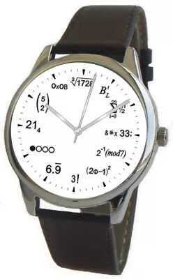 Large  Math Dial  Watch Has Pop Quiz Equations On Dial With Brown Leather Strap • $60