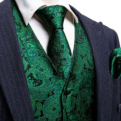 Formal Casual Vest Tie Set Mens Silk Waistcoat Tuxedo Gilet Hankie Cufflinks • $23.99