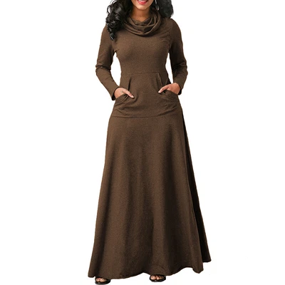 $36.65 • Buy Womens Hig-Neck Maxi Dress Ladies Casual Long Sleeve Swing Dresses Plus Size