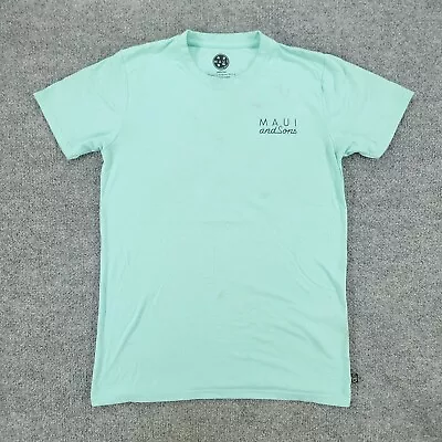 Maui And Sons Shirt Men's Medium Green Graphic Tee Short Sleeve Logo Patch Adult • $7.69