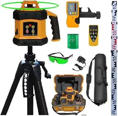 Spot-On Green Rotary Laser Level Set Self-Levelling Dual-Grade Tripod & Staff • £449.99