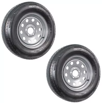 2-Pack Radial Trailer Tire On Rim ST205/75R15 D Load 5-5 Silver Modular Wheel • $307.96