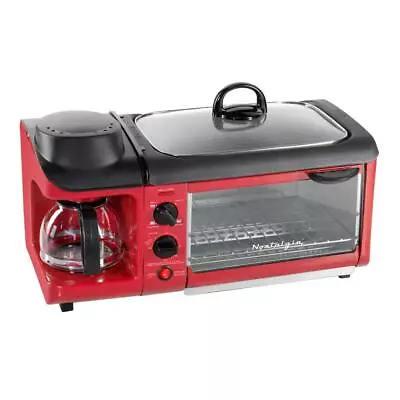 Nostalgia Toaster Oven 1500 W 4-Slice Red Breakfast Station Coffee Toast Frying • $89.59