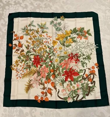 Vintage Gucci Silk Scarf Floral With Emerald Green Border • $149.99