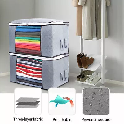 4x Large Clothes Storage Bags Zipped Organizer Underbed Wardrobe Cube Closet Box • £8.99