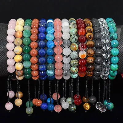 $4.72 • Buy Men's Women's 8mm Natural Gemstones Macrame Beads Handmade Bracelet Adjustable