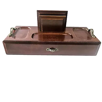 Vintage Men’s Walnut Jewelry/Valet Box Organizer With Brass Accents & Drawer. • $28