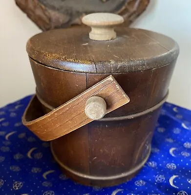 Vintage Small Primitive 5” Wooden Firkin Sugar Bucket W/Lid • $34.45