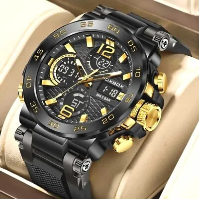 Mens Diver Sports Wristwatch Digital Analog Quartz LED Waterproof Luxury Watches • £18.89