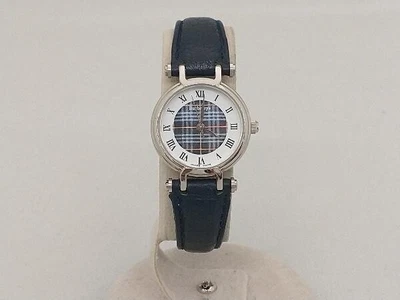 $202.84 • Buy BURBERRY 11200L Ladies Used Watch Quartz Blue Plaid White Dial Silver Leather