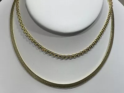 2 Vermeil Sterling Silver Necklaces: 16” Reversible Omega & 18” Veronese Bismark • $99