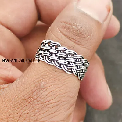 Silver Mens Ring Celtic Braided Ring Mesh Wide Oxide Band Ring Thumb Ring SKT6 • $20.49