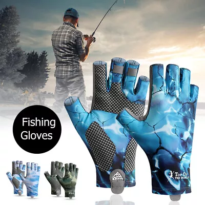 Unisex Fingerless Fishing Gloves Ice Silk Sun Protection Gloves Non-Slip Grip • $9.78