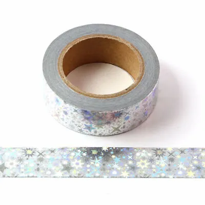 Holographic Colour Changing Silver Foil Stars Washi Tape 15mm X 10 Meters • £3.85