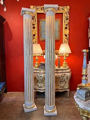 $2580 • Buy Pair Of Life-Size Gustavian Swedish Style Painted And Parcel Gilt Wood Columns