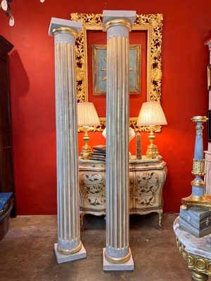 $2580 • Buy Pair Of Life-Size Gustavian Swedish Style Painted And Parcel Gilt Wood Columns