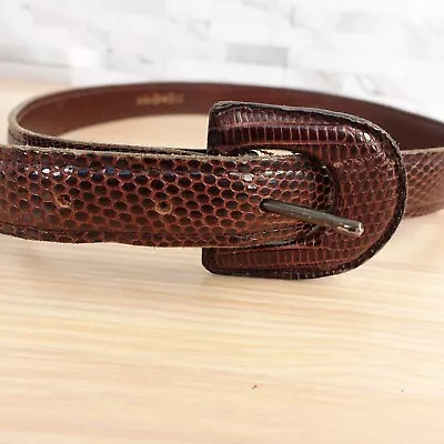 VINTAGE YSL Belt Womens XS Brown Lizard Leather Exotic Skin Yves Saint Laurent • £228.73